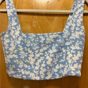 Bar III Blue and White Fitted Crop Tank Top